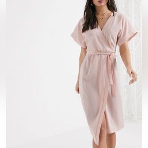 NWT ASOS wrap midi dress blush pink